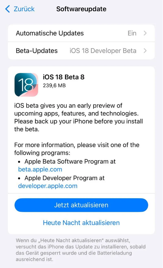 西山苹果手机维修分享苹果 iOS / iPadOS 18 开发者预览版 Beta 8 发布 